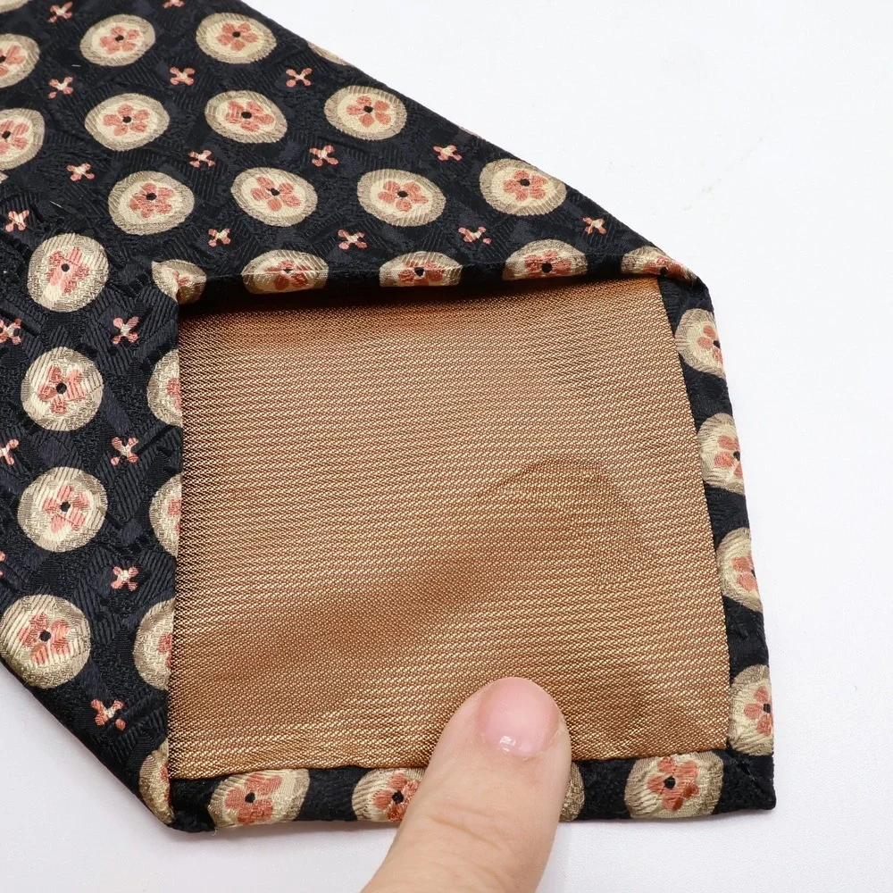 Ermenegildo Zegna Tie Mens Geometric Floral Silk OS Black Gold Italy